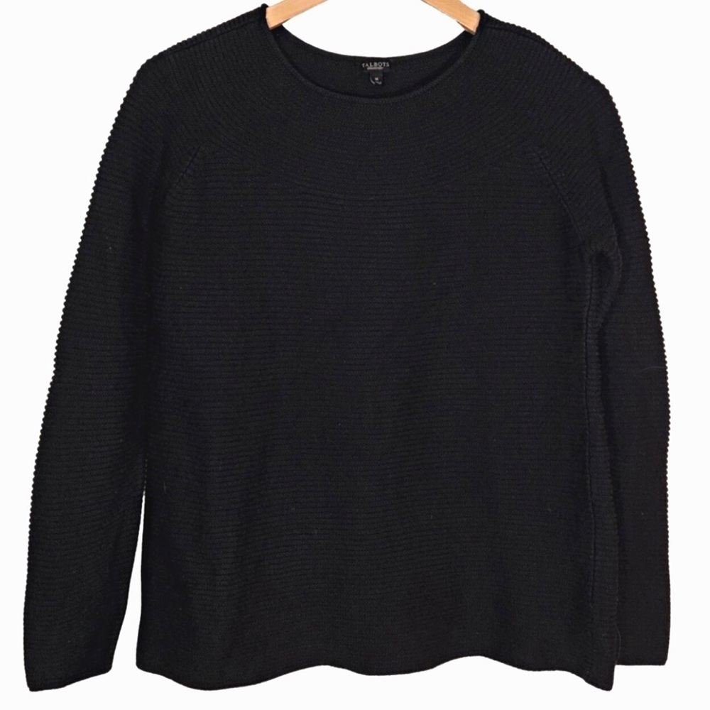 Talbots Women’s Black Ribbed Crewneck Sweater Size Medium